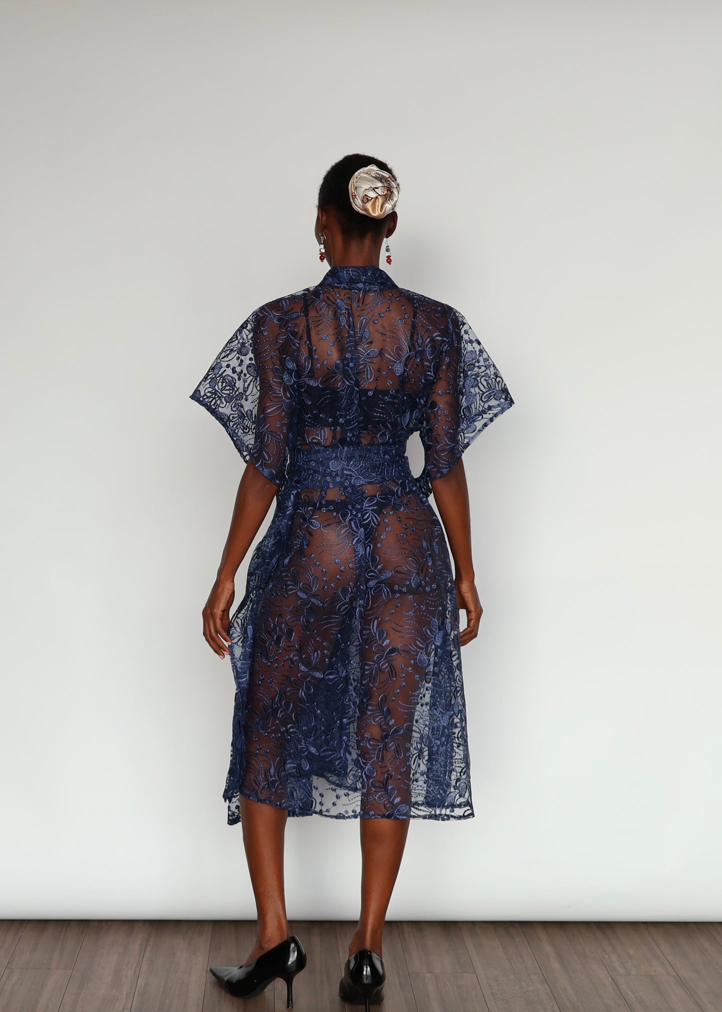 Elena Embroidered Kimono - Navy Blue