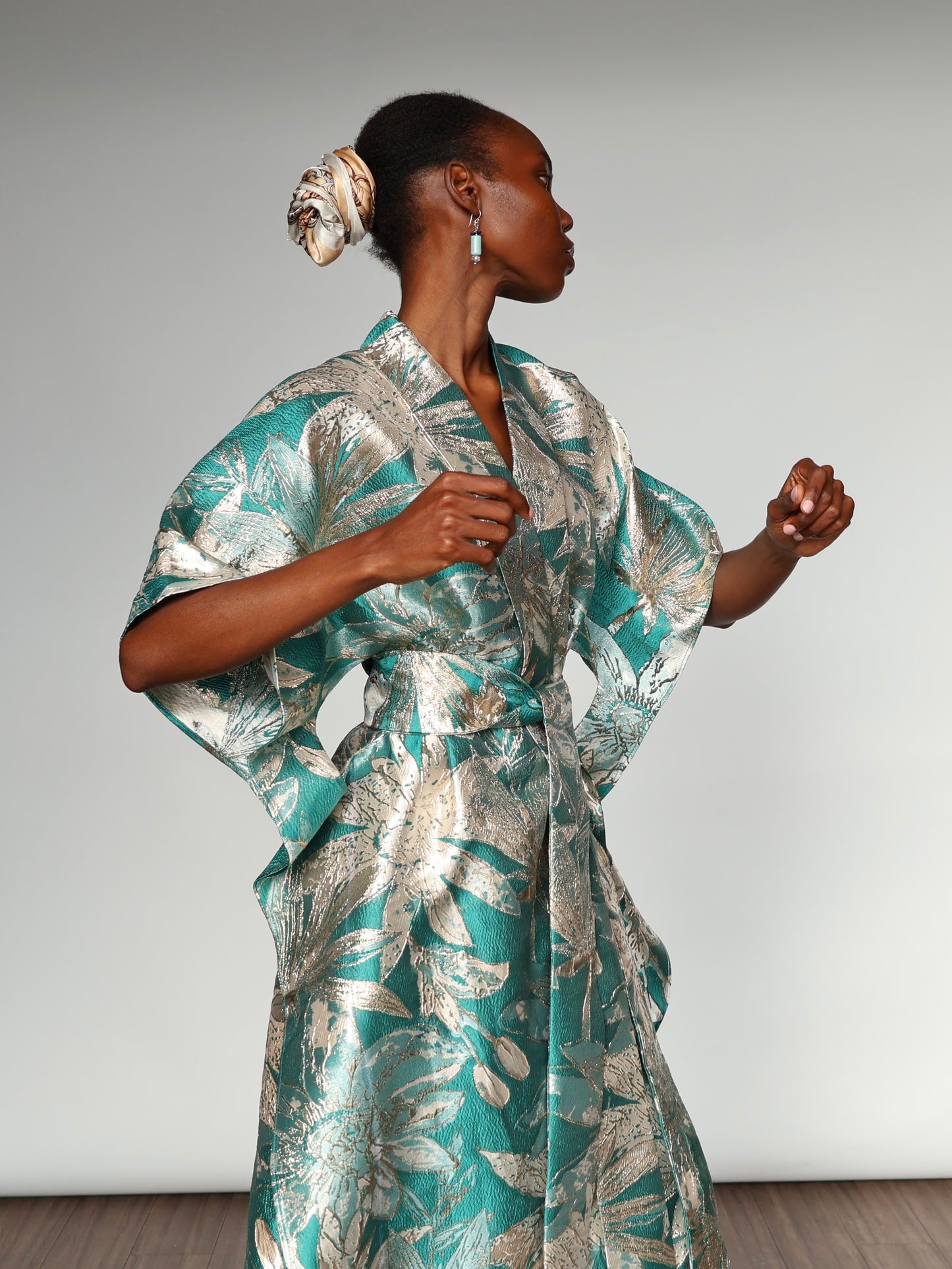 Aryana Structured Brocade Dress - Turquoise