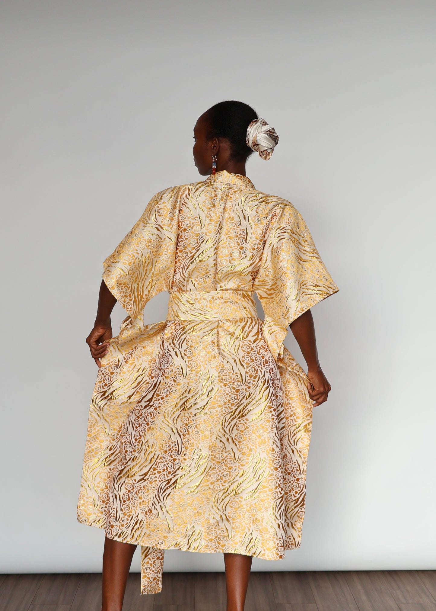 Aryana Structured Brocade Dress - Golden
