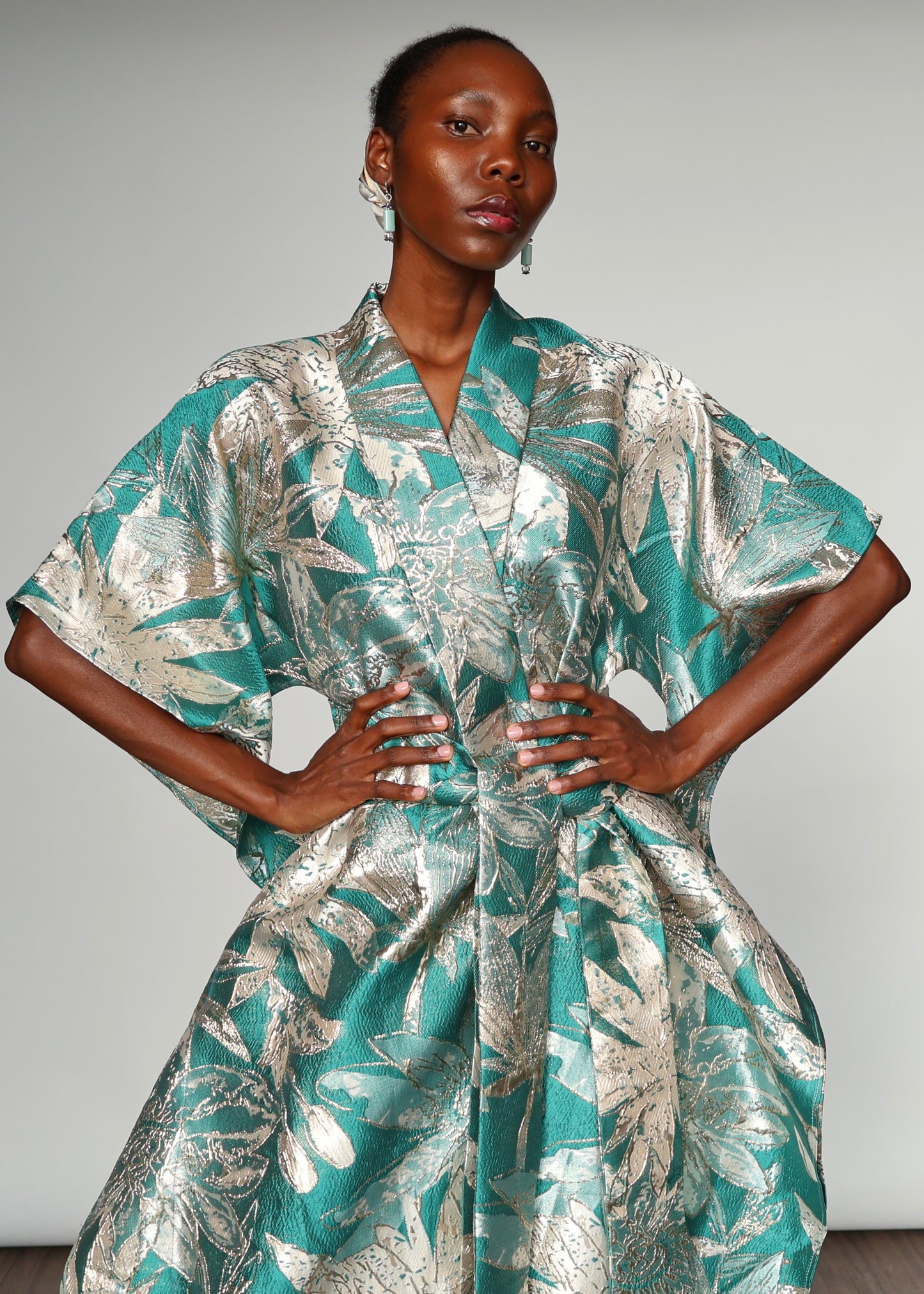 Aryana Structured Brocade Dress - Turquoise
