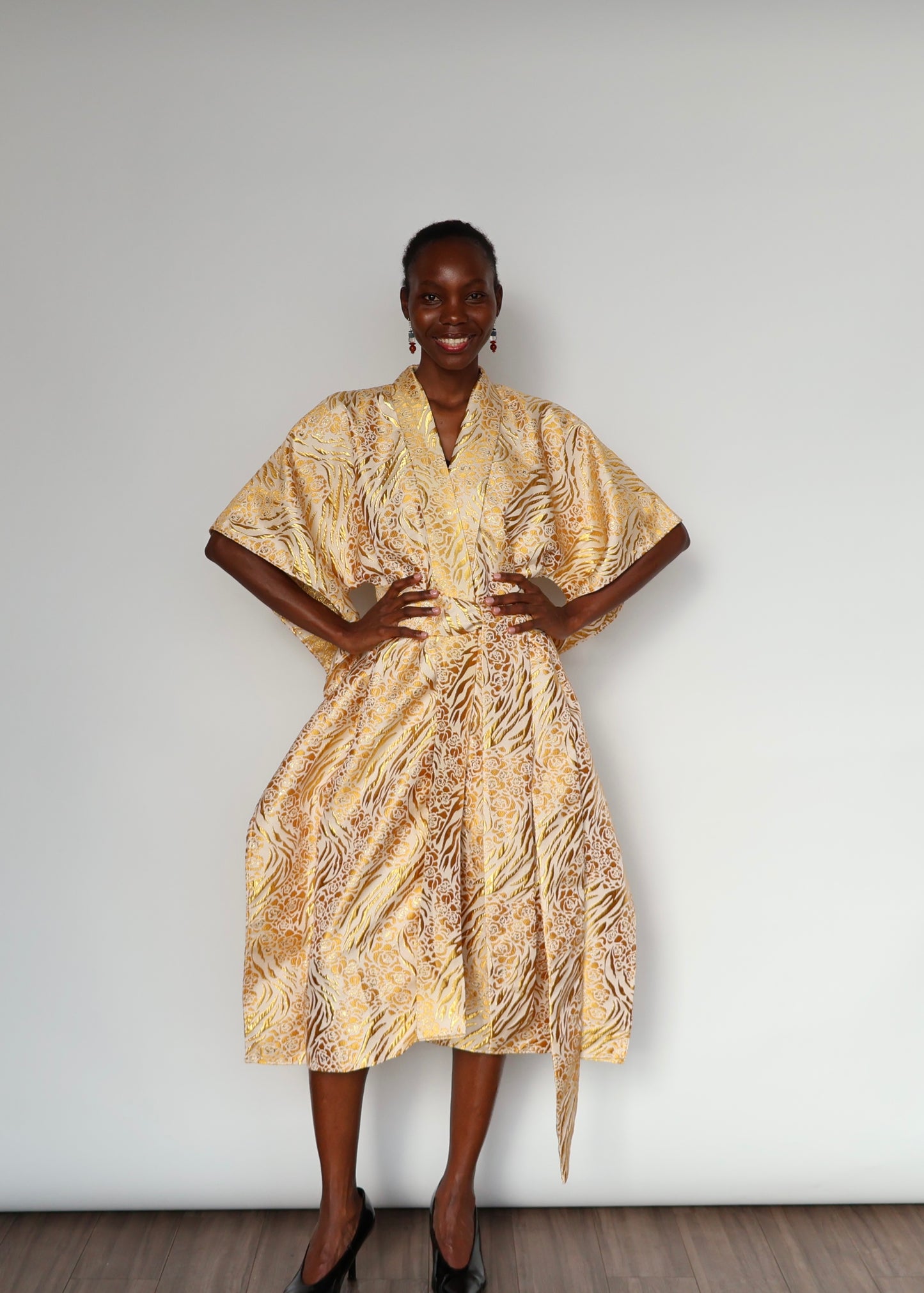 Aryana Structured Brocade Dress - Golden