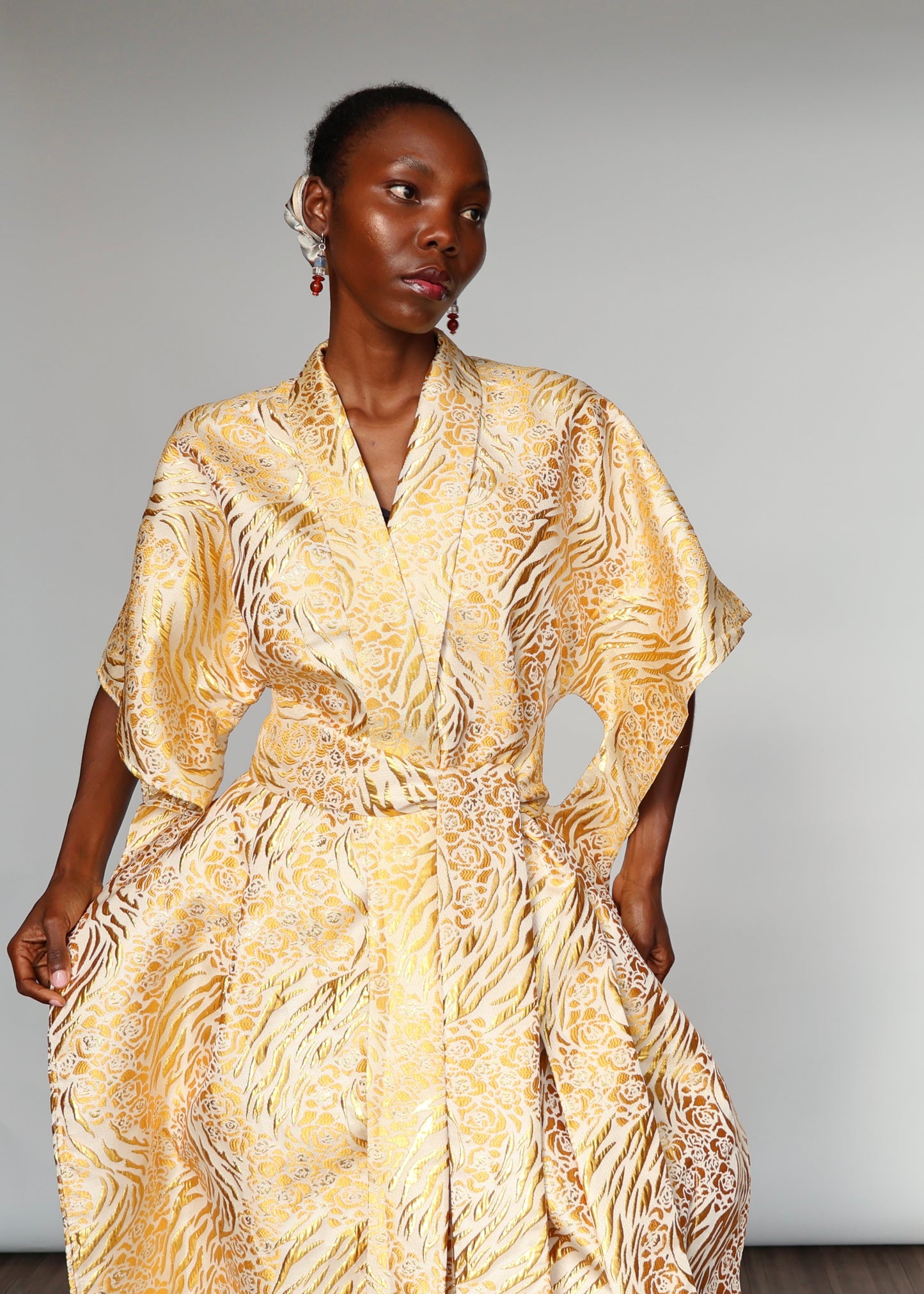 Aryana Structured Brocade Dress - Golden