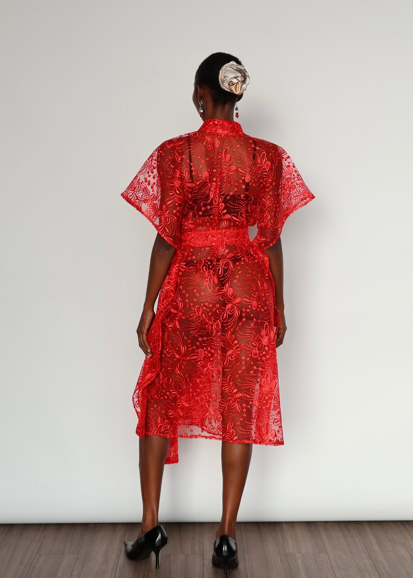 Elena  Embroidered Kimono - Red