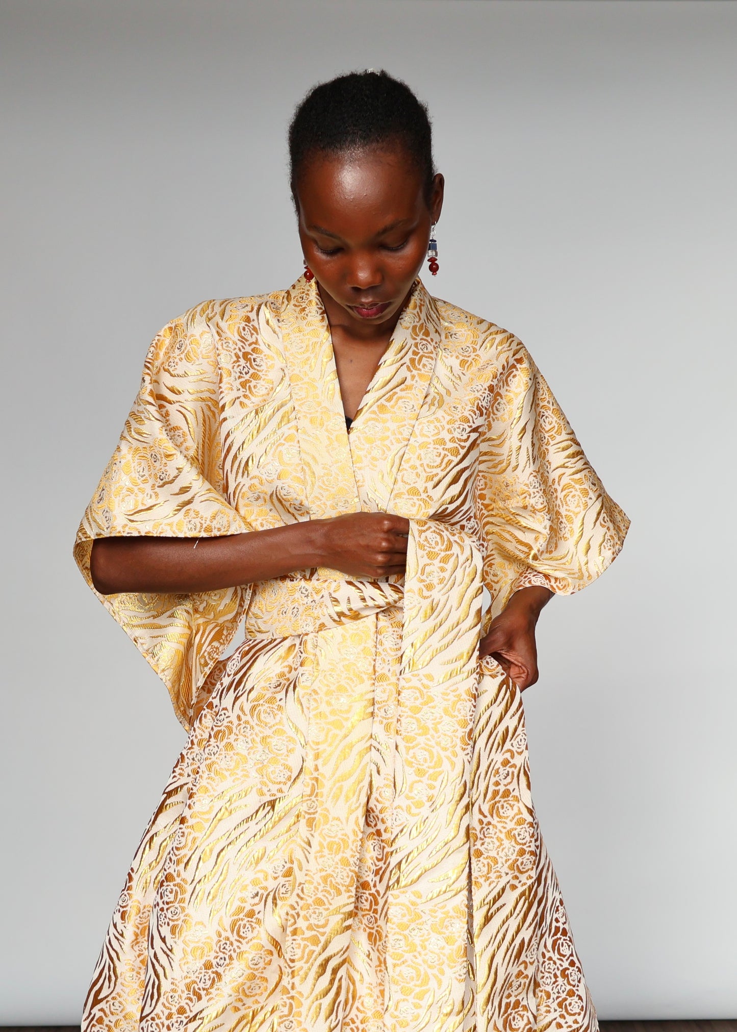 Aryana Structured Brocade Dress - Golden