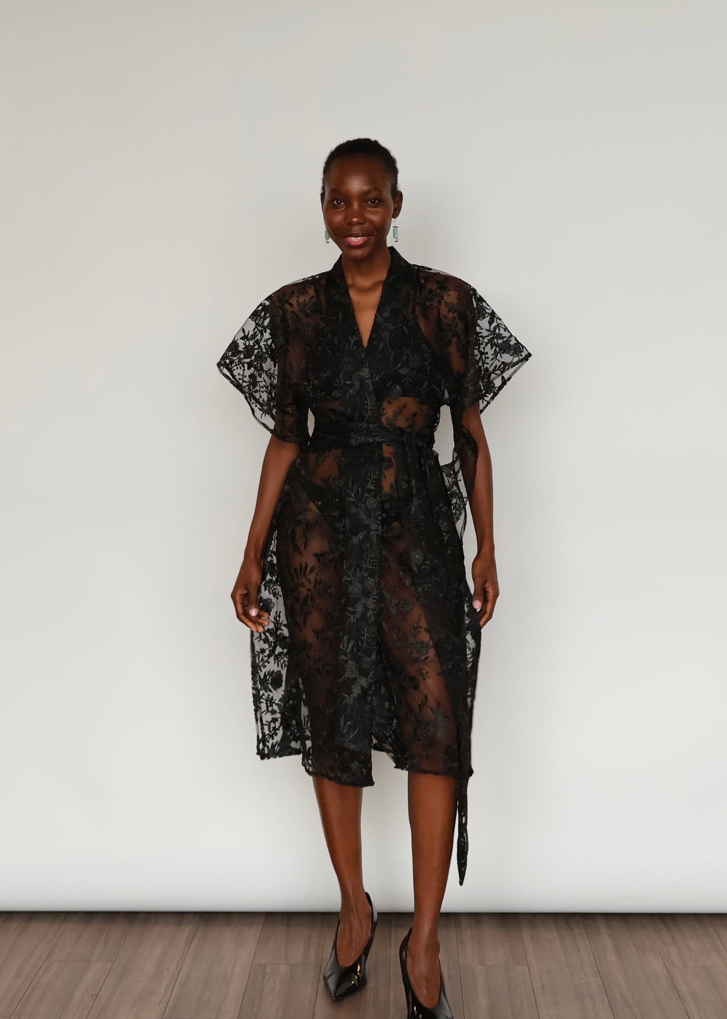 Elena  Embroidered Kimono - Black