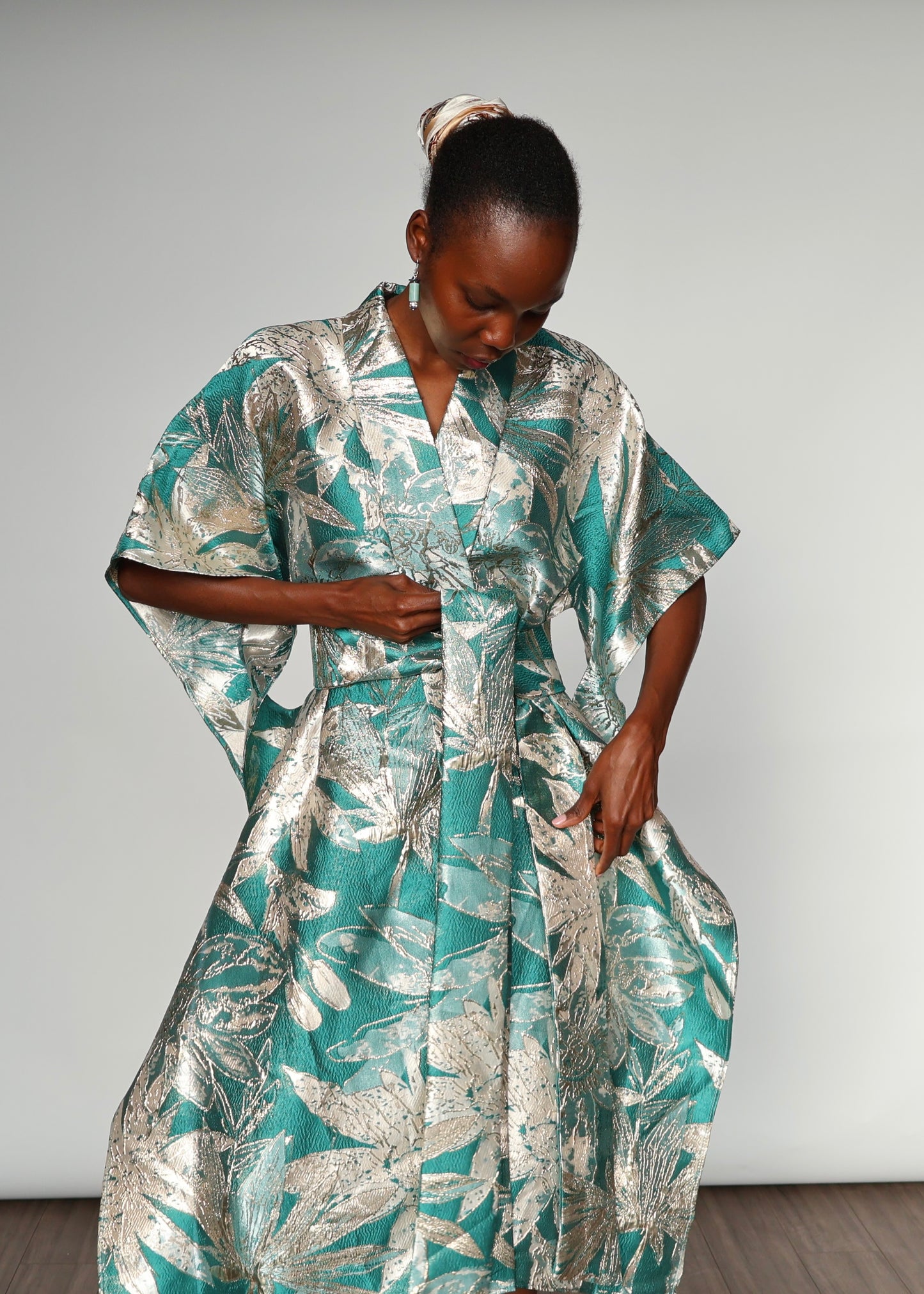 Aryana Structured Brocade Dress - Turquoise